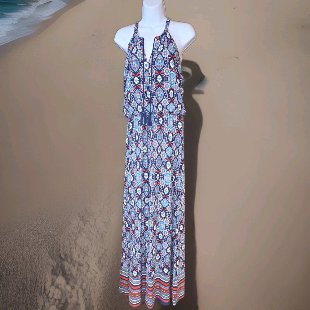 NWOT Antibes Blanc Sinched Waist Multi‎ Color Maxi Dress Sz M